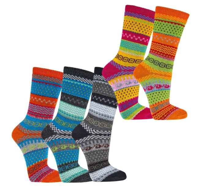 2 Paar TippTexx 24 Hygge-Socken mit Wolle, knallige Farben